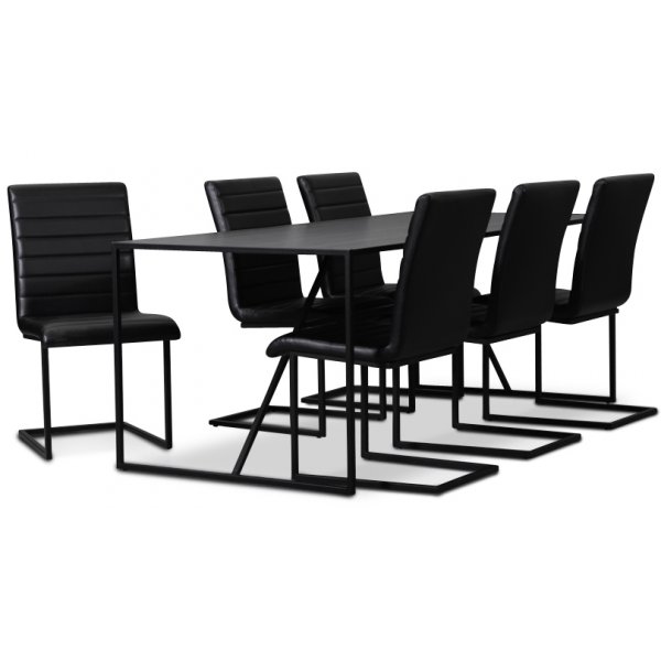 Lazio spisegruppe 195 cm bord med 6 st Lazio stoler - Brun/Svart