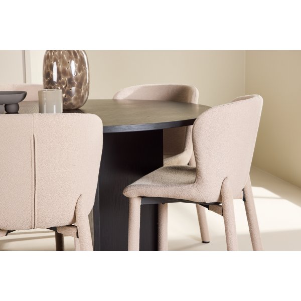 Spisebord Strada med 6 Astoria stoler - Beige/svart + 6.00 x Stolpute Spisebord Strada med 6 Astoria stoler - Beige/svart + 6.00 x Stolpute