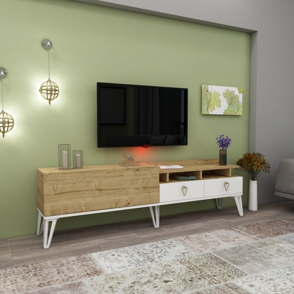 Royal mediebenk - Hvit/eik Royal mediebenk - Hvit/eik