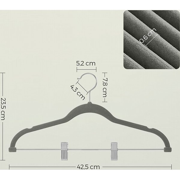 Kleshenger, fløyel, 42,5 cm, 30-pakning - Grå Kleshenger, fløyel, 42,5 cm, 30-pakning - Grå