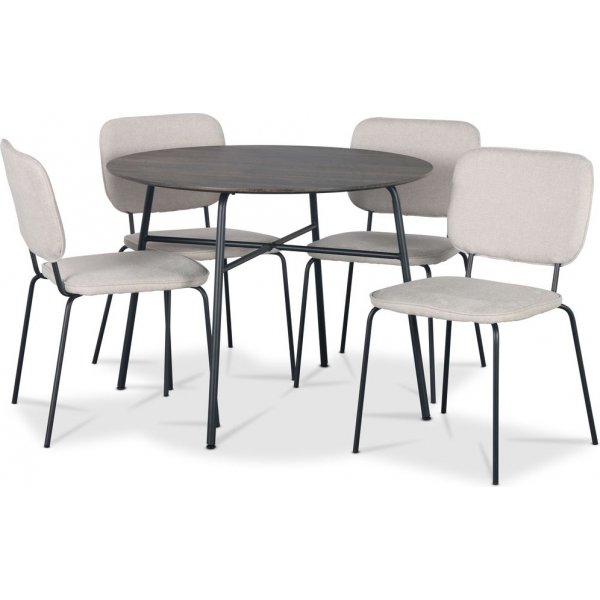 Tofta spisegruppe 100 cm bord i mrkt tre + 4 Lokrume beige stoler