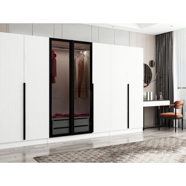 Cikani garderobeskap med speildør, 315x52x210 cm - Hvit Cikani garderobeskap med speildør, 315x52x210 cm - Hvit