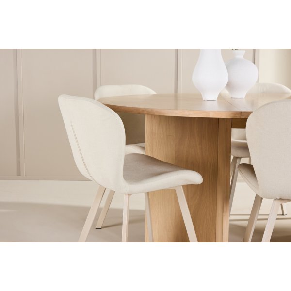 Spisebord Strada med 6 stk Lilja stoler - Beige/hvitmalt Spisebord Strada med 6 stk Lilja stoler - Beige/hvitmalt