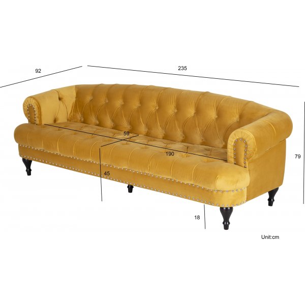 Oxford deluxe 3-seter chesterfield - Lvegul (flyel)