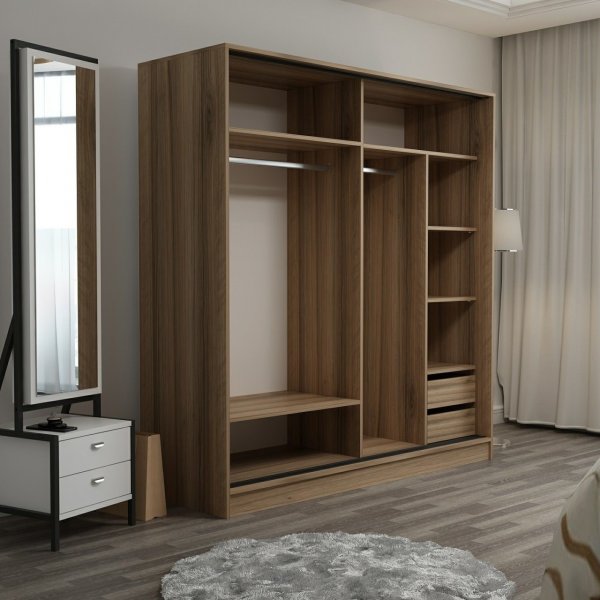 Kapusta garderobe med speildører, 220x52x210 cm - Brun Kapusta garderobe med speildører, 220x52x210 cm - Brun