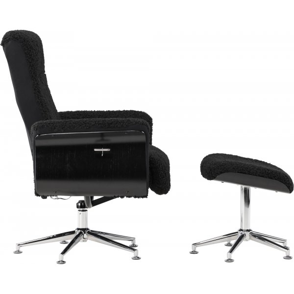 Hagn hvilestol med fotskammel - Sort / Krom + Tekstilrens for mbler