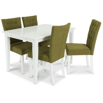 Sandhamn spisegruppe 120 cm bord med 4 Crocket stoler i Grønt stoff