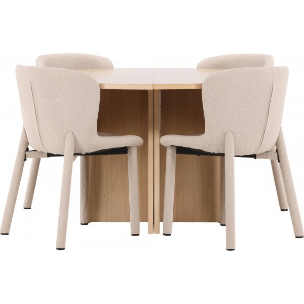 Spisebord Strada med 4 Astoria stoler - Beige/hvitvask Spisebord Strada med 4 Astoria stoler - Beige/hvitvask