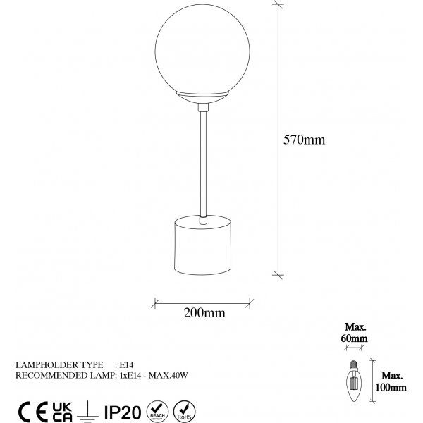 Globo bordlampe 13063 - Sort/hvit