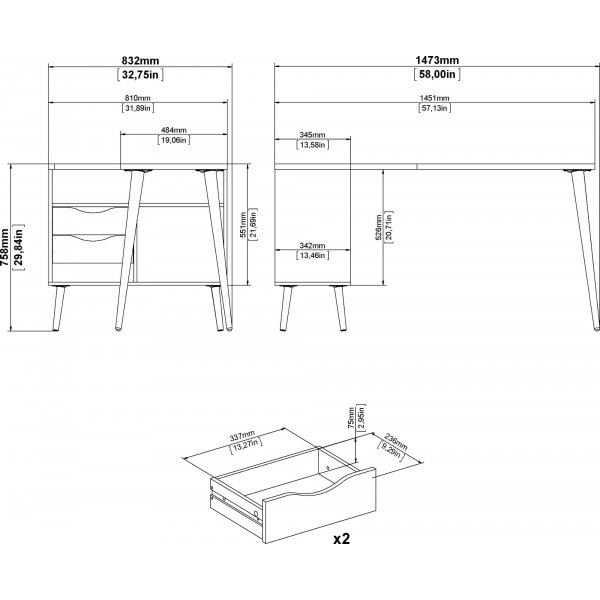 Oslo skrivebord 145 x 81 cm - Hvit/eik