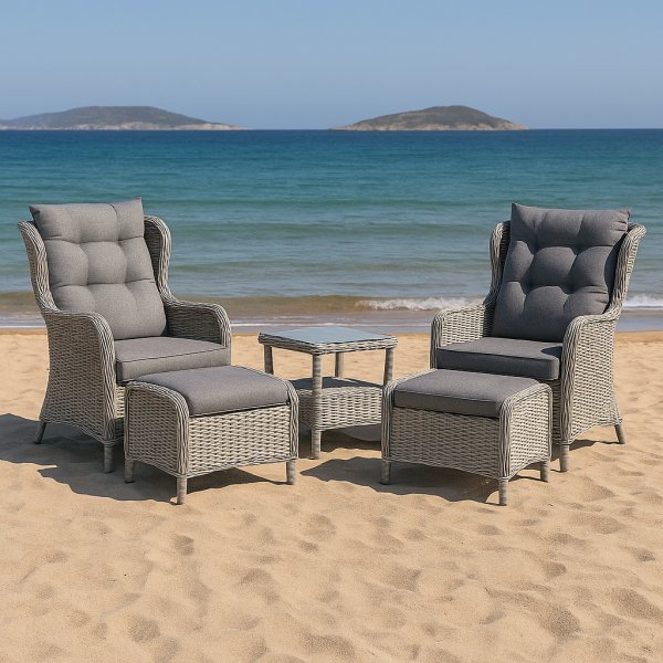 Duvan utembelsett (2 lenstoler, 1 bord) - Gr kunstrotting + Tekstilrens for mbler