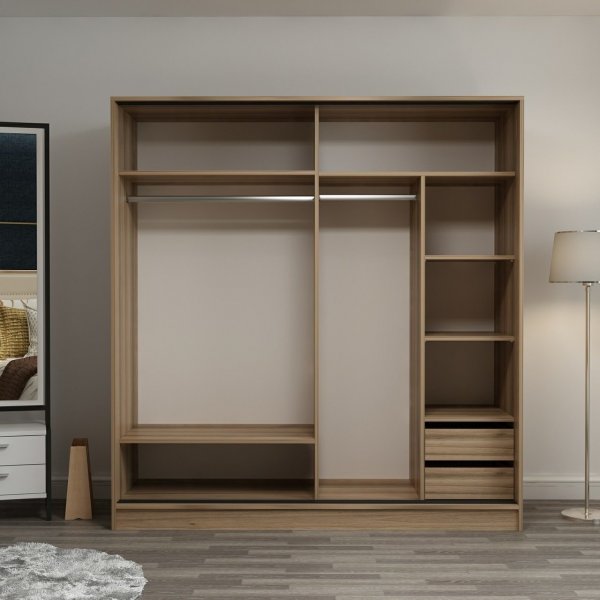 Kapusta garderobe med speildør, 220x52x210 cm - Brun/svart Kapusta garderobe med speildør, 220x52x210 cm - Brun/svart