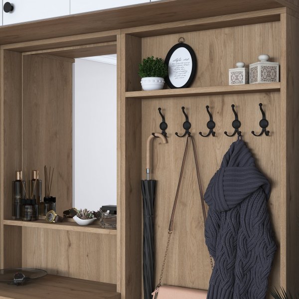 Mendy hallmbel 180 cm med overskap - Hvit/valntt