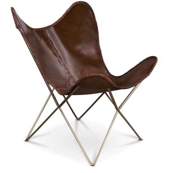 Flaggermusstol Trendens - Brunt skinn / Messing Flaggermusstol Trendens - Brunt skinn / Messing