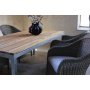 Spisegruppe Alva: Spisebord i teak/galvanisert stl med 6 Mercury lenestoler i gr kunstrotting