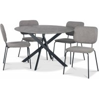 Hogrän spisegruppe Ø120 cm bord i betongimitasjon + 4 stk Lokrume grå stoler Hogrän spisegruppe Ø120 cm bord i betongimitasjon + 4 stk Lokrume grå stoler