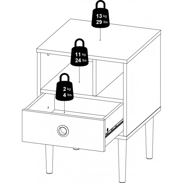 Rome nattbord - Hickory/hvit