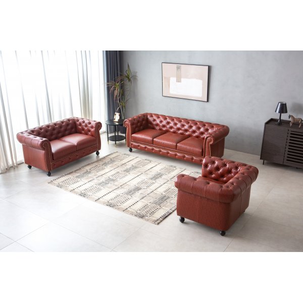 Chesterfield sofa 2-seter i brun PU Chesterfield sofa 2-seter i brun PU