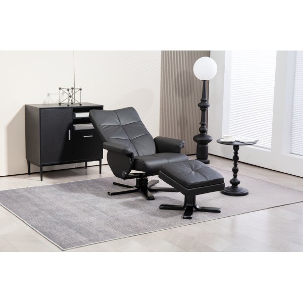 Duvns reclinerlenestol med fotskammel - Svart PU