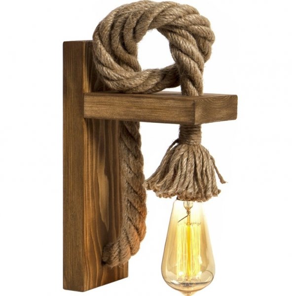 Vegglampe med tau og tre