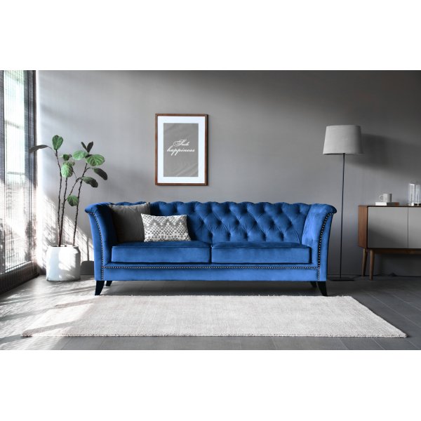 Milton Chesterfield 3-seter sofa - Mrkebl flyel