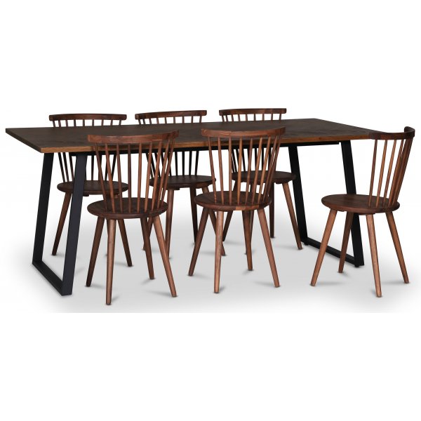 Edge 3.0 spisegruppe 190x90 cm inkludert 6 stk. Castor pinnestoler i valntt - Brownstained fishbone
