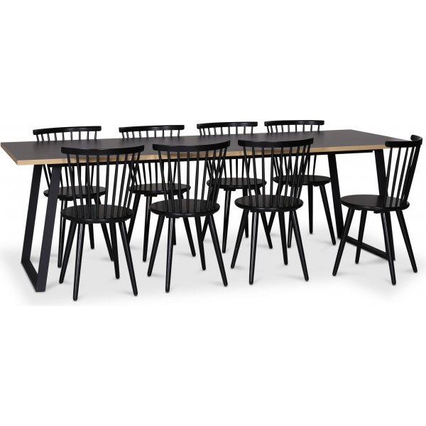 Edge 3.0 spisegruppe 240x90 cm inkludert 8 stk. svarte Castor pinnestoler - gr hytrykkslaminat (HPL)