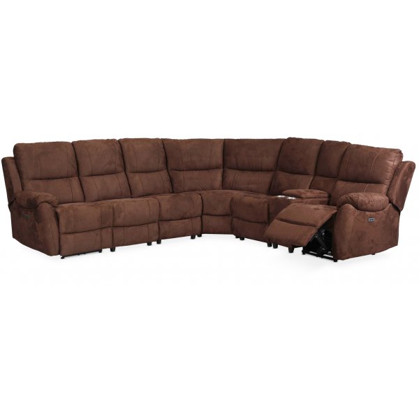 Enjoy Hollywood recliner-hjrnesofa - 6-seters (elektrisk) i brunt mikrofiberstoff