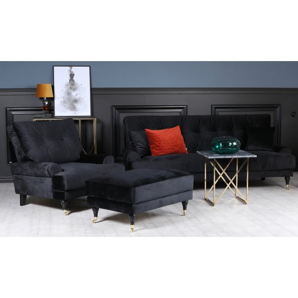 Adena 3-seters sofa - Svart fløyel Adena 3-seters sofa - Svart fløyel