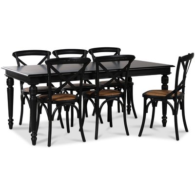Paris spisegruppe 180 cm bord svart + 6 st svarte Gaston spisestoler