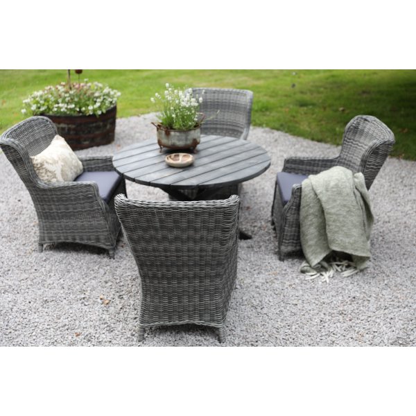 Spisegruppe Mercury: Scottsdale runde bord inkludert 4 stk. Jacksonville lenestoler i gr kunstrotting
