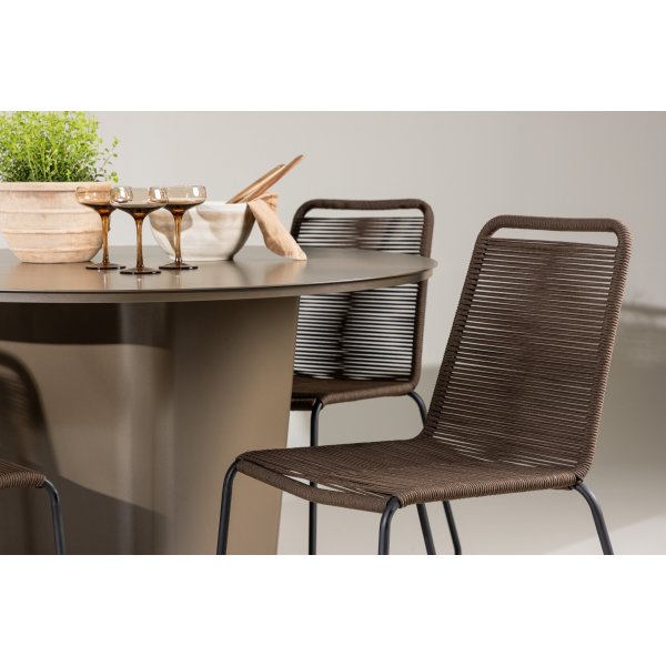 Santa Fe rundt spisestuesett med 4 Lindos stoler - Brun/svart + 4.00 x Stolpute Santa Fe rundt spisestuesett med 4 Lindos stoler - Brun/svart + 4.00 x Stolpute