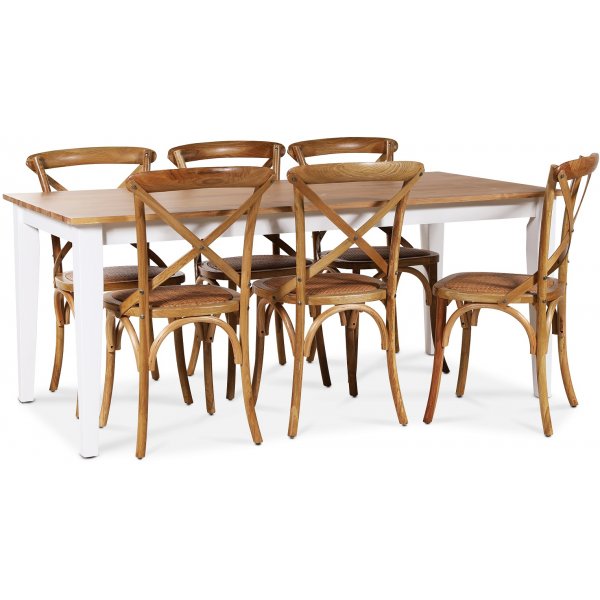 Dalarös spisegruppe 180 cm bord hvit/eik + 6 st Gaston spisestoler i natur Dalarös spisegruppe 180 cm bord hvit/eik + 6 st Gaston spisestoler i natur