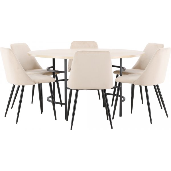 Spisebord Copenhagen med 6 Nattstoler - Beige/sort/hvitkalket Spisebord Copenhagen med 6 Nattstoler - Beige/sort/hvitkalket