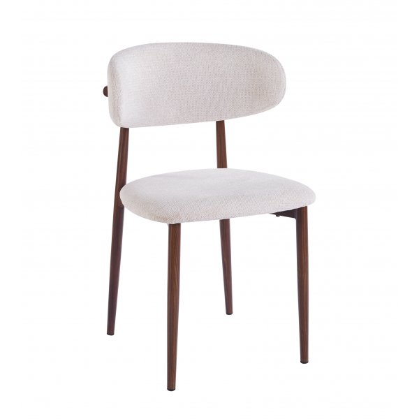 Ingrid-stol i beige stoff med valnøttfinert ramme Ingrid-stol i beige stoff med valnøttfinert ramme