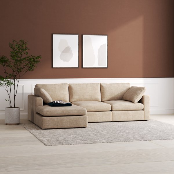 Moby mrk beige divansofa 296 cm - Vendbar divansofa med pocketfjrer