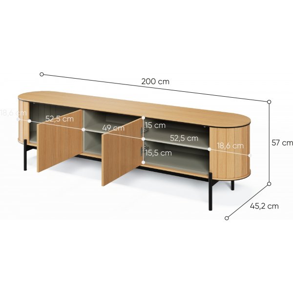 Mediebenk 200 cm - Vicenza eik/svart Mediebenk 200 cm - Vicenza eik/svart