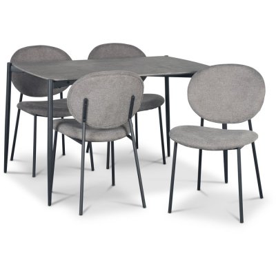 Lokrume spisegruppe med bord på 120 cm i betongimitasjon + 4 stk Tofta grå stoler
