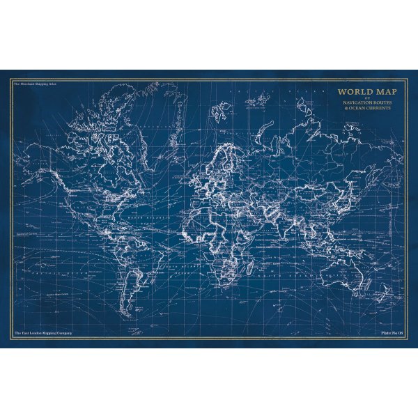 Glassbilde Map - 120x80 cm