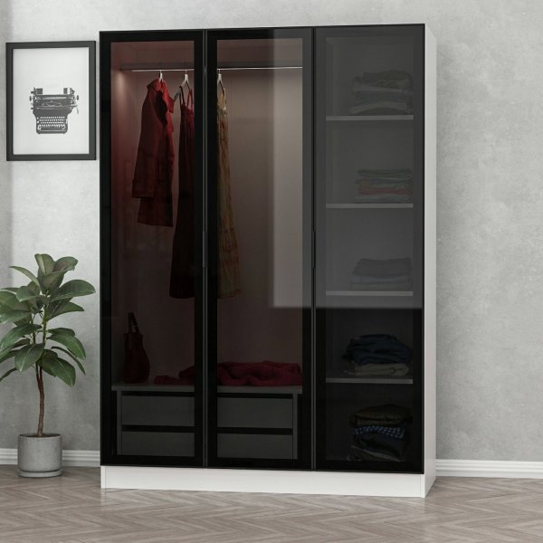 Cavolo garderobeskap 135 cm - Hvit/svart Cavolo garderobeskap 135 cm - Hvit/svart