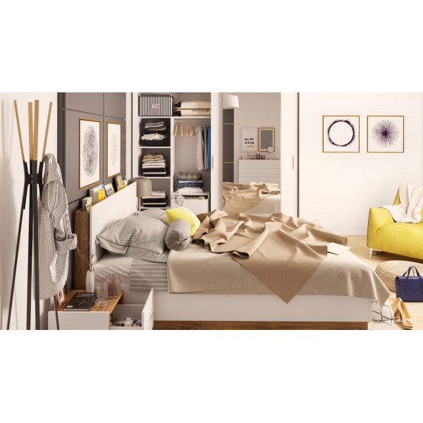 Dentro 140 x 200 cm seng med oppbevaring - Hvit/stirling eik Dentro 140 x 200 cm seng med oppbevaring - Hvit/stirling eik
