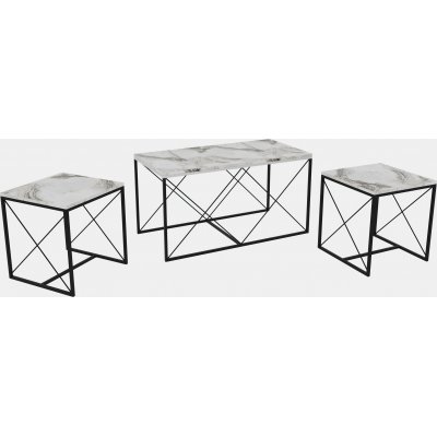 Ravina salongbord 45/100 x 45/50 cm - Hvit marmor/svart