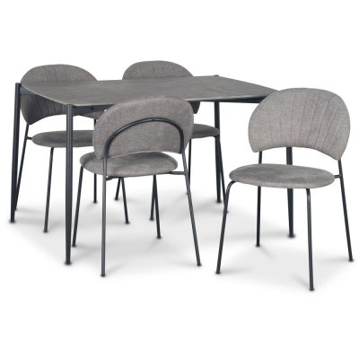 Tofta spisegruppe med bord på 120 cm i betongimitasjon + 4 stk Hogrän grå stoler