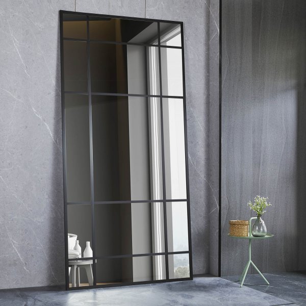 Helfigursspeil 90 � 180 cm med sprosser - Svart ramme