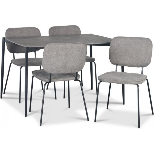 Lokrume spisegruppe med bord p 120 cm i betongimitasjon + 4 stk Lokrume gr stoler