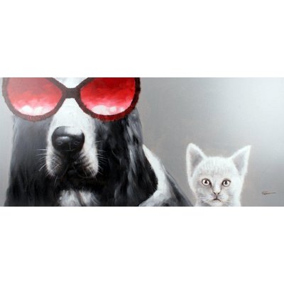 Tavla oljemaling - Hund & Katt