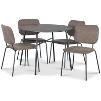 Tofta spisegruppe Ø100 cm bord i mørkt tre + 4 stk. Lokrume brune stoler Tofta spisegruppe Ø100 cm bord i mørkt tre + 4 stk. Lokrume brune stoler