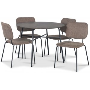 Tofta spisegruppe Ø100 cm bord i mørkt tre + 4 stk. Lokrume brune stoler Tofta spisegruppe Ø100 cm bord i mørkt tre + 4 stk. Lokrume brune stoler