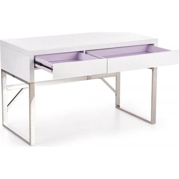 Caitlyn skrivebord i hvit h�yglans 120x60 cm forkrommede ben