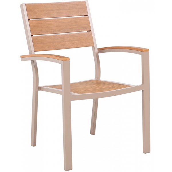 Utendrs spisegruppe: 6 stoler med bord 205 x 90 cm beige/eik - Las Vegas